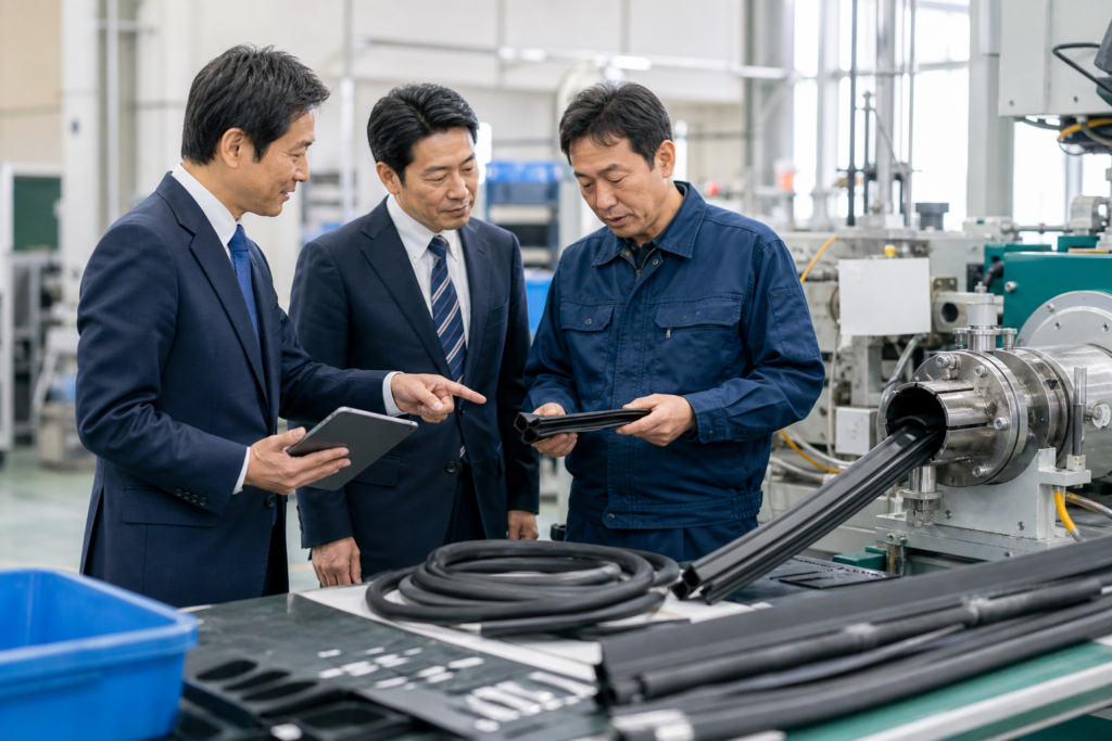 ゴム加工工場の設備と作業エリア