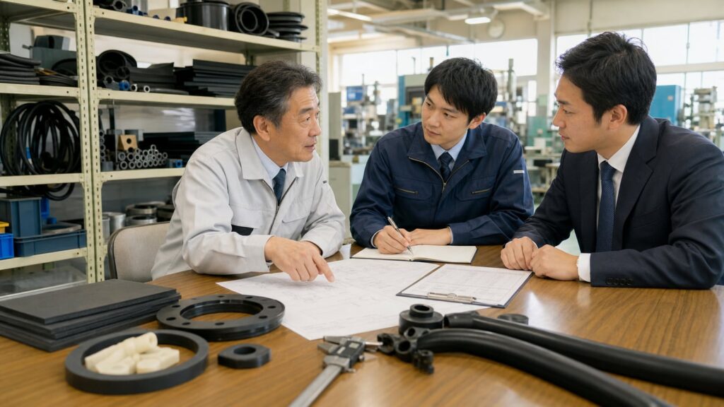 埼玉のゴム会社M&Aで工場承継を相談する経営者と担当者
