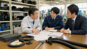 埼玉のゴム会社M&Aで工場承継を相談する経営者と担当者