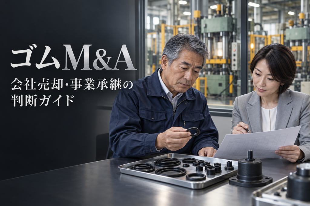 ゴムM&Aで会社売却・事業承継を検討する製造会社オーナーとアドバイザーの架空の相談イメージ