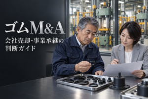 ゴムM&Aで会社売却・事業承継を検討する製造会社オーナーとアドバイザーの架空の相談イメージ
